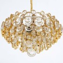 Palwa - Large Gold Brass and Glass Chandelier 1960
